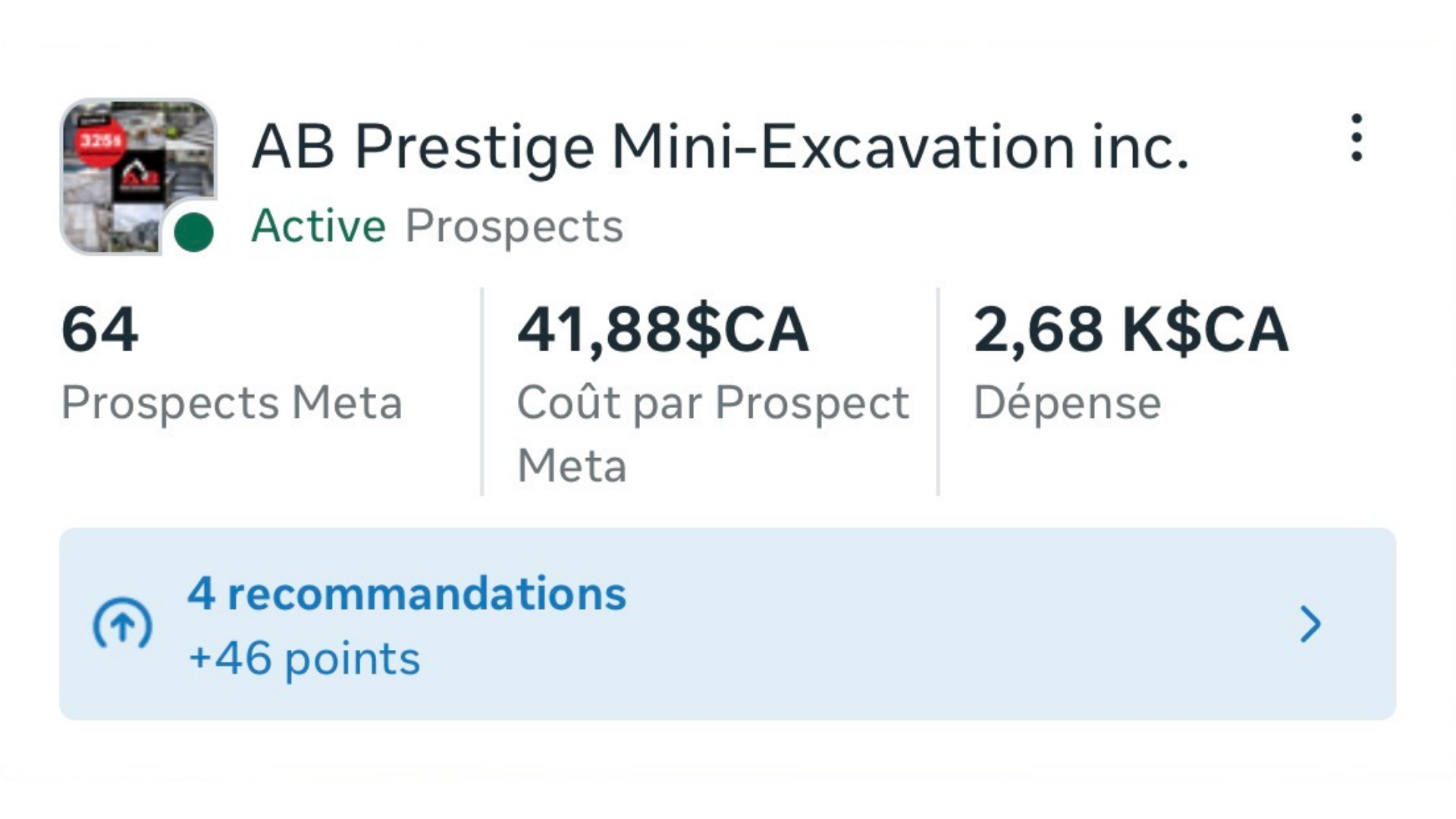Résultats de campagne AB Prestige Mini-Excavation