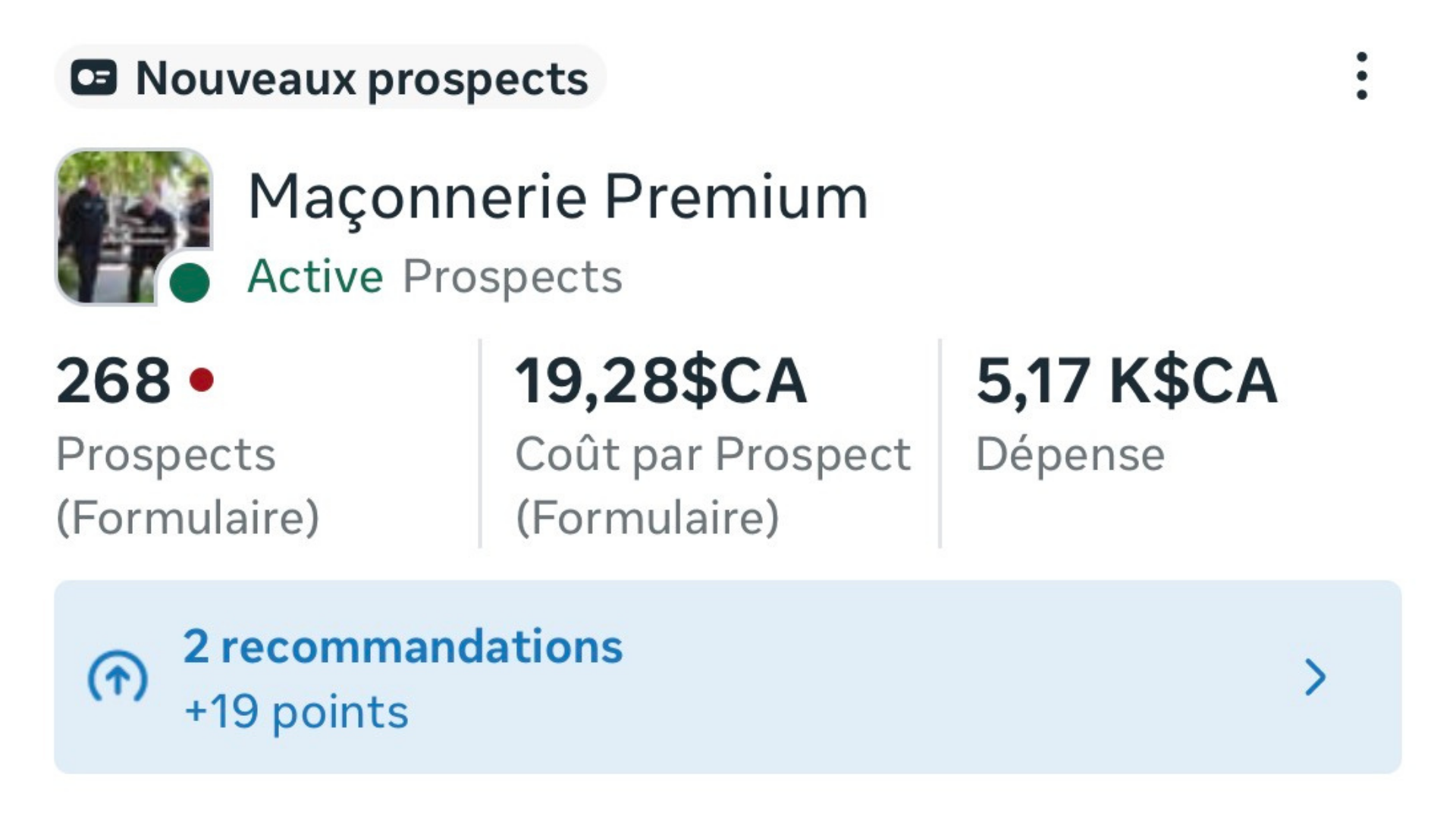 Résultats de campagne Maçonnerie Premium